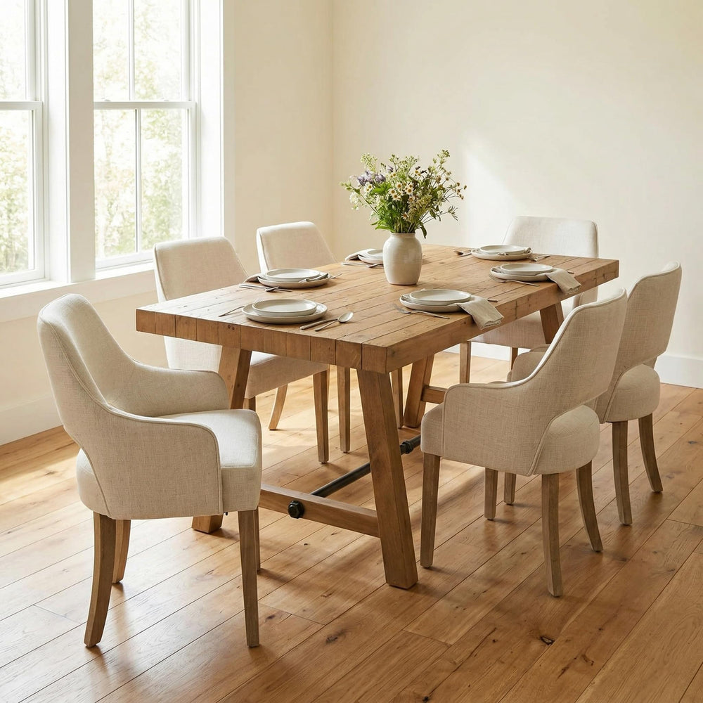 7-Piece Farmhouse Dining Table Set with Upholstered Chairs