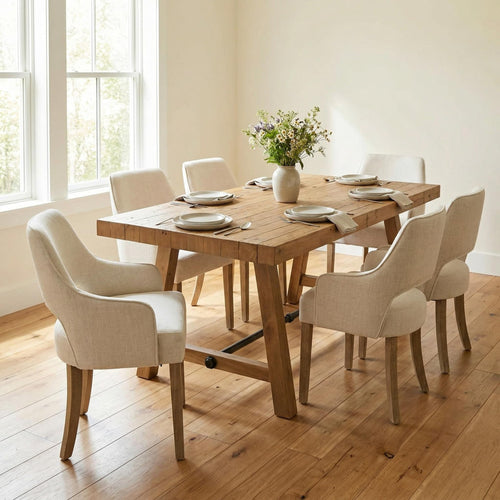 7-Piece Farmhouse Dining Table Set with Upholstered Chairs