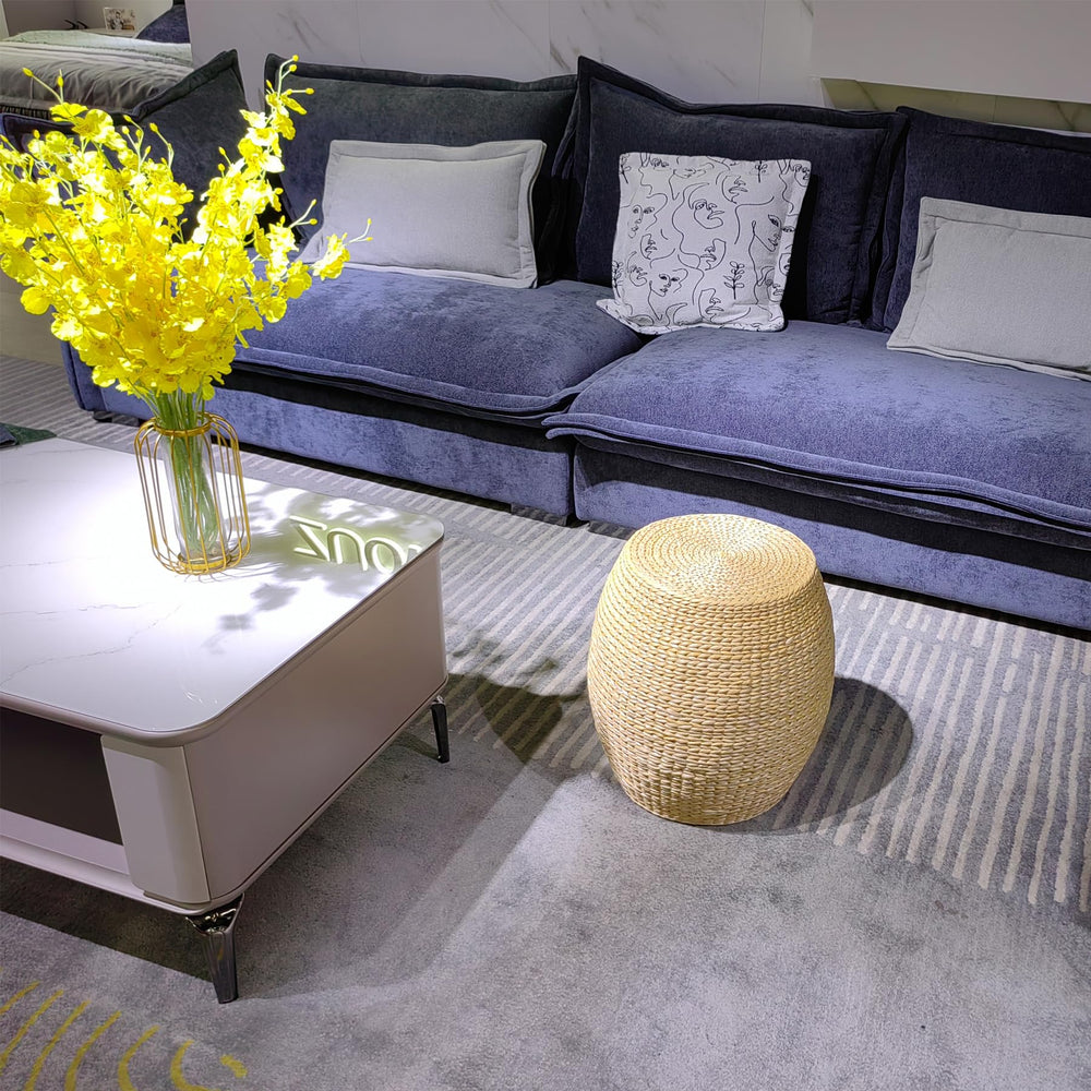 Handwoven Natural Cattail Pouf Ottoman
