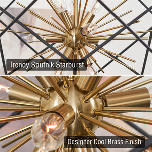 9-Light Modern Geometric Chandelier – Black & Cool Brass
