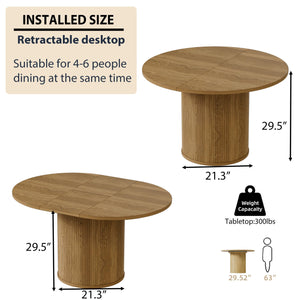 Extendable Round Dining Table 43.3"-59" with Wood Strip Base