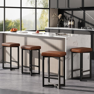 Counter Height Backless Bar Stools with PU Leather Seat & Metal Frame