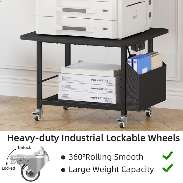 2-Tier Printer Stand with Power Outlet and Storage