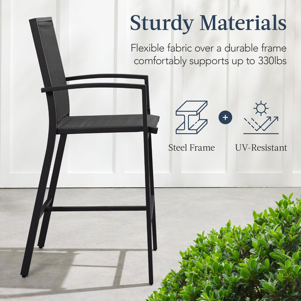 Outdoor Bar Stools Set of 2 – All-Weather Mesh with Armrest