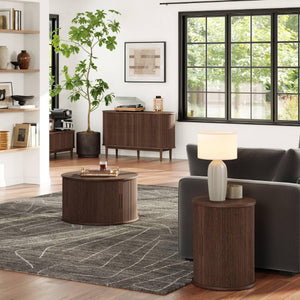 Round Fluted End Table with Sliding Tambour Door