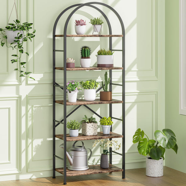5-Tier Arched Bookshelf with Metal Frame