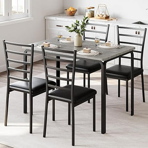 5-Piece Dining Table and Chair Set with Cushioned Chairs