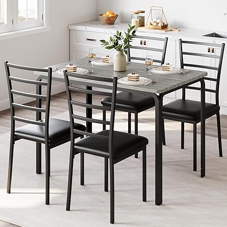 5-Piece Dining Table and Chair Set with Cushioned Chairs