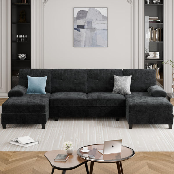 U-Shaped Sectional Sofa with Double Chaise – 4-Seat Living Room Couch