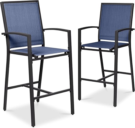 Outdoor Bar Stools Set of 2 – All-Weather Mesh with Armrest