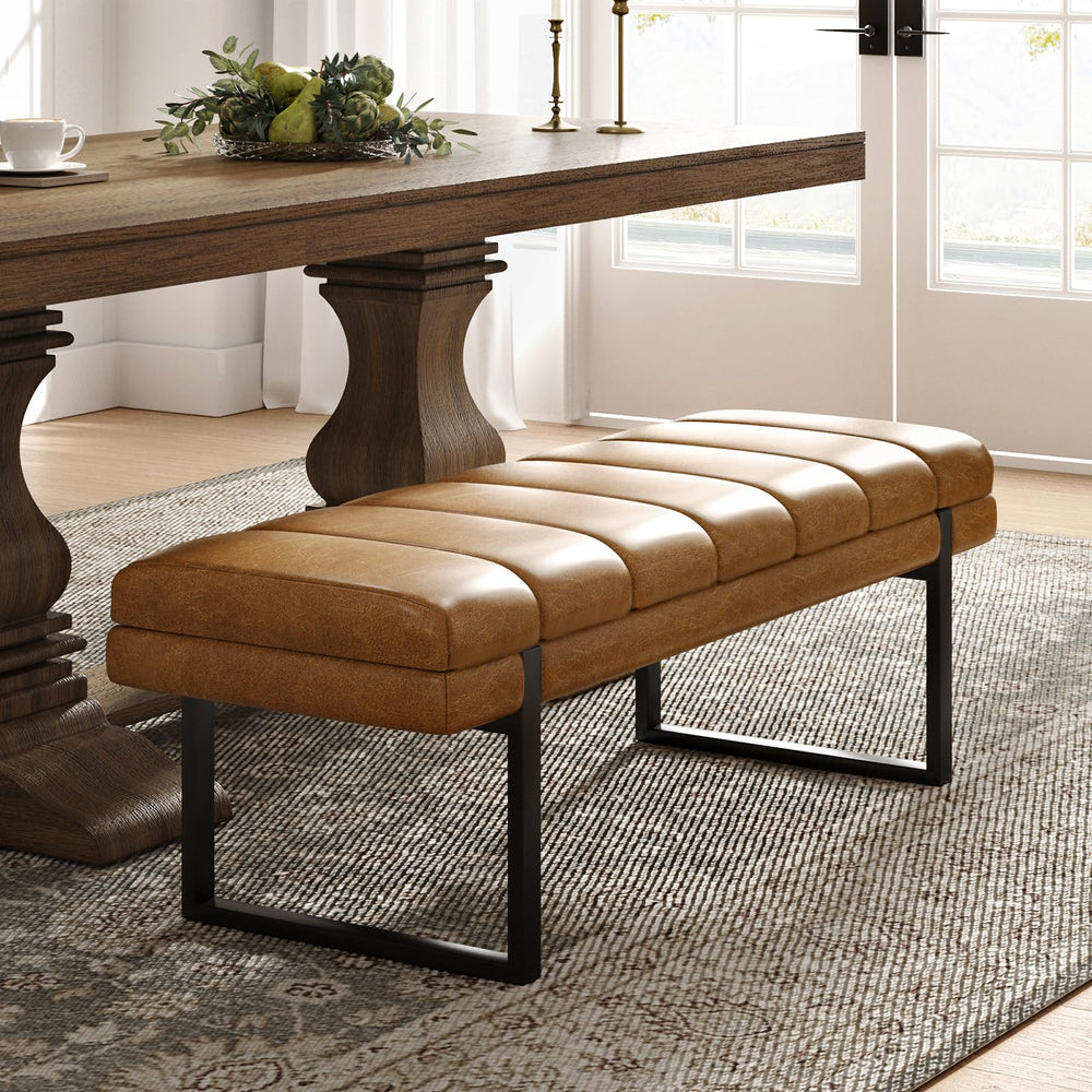 Upholstered Entryway Bench with Tufted Seat & Metal Legs