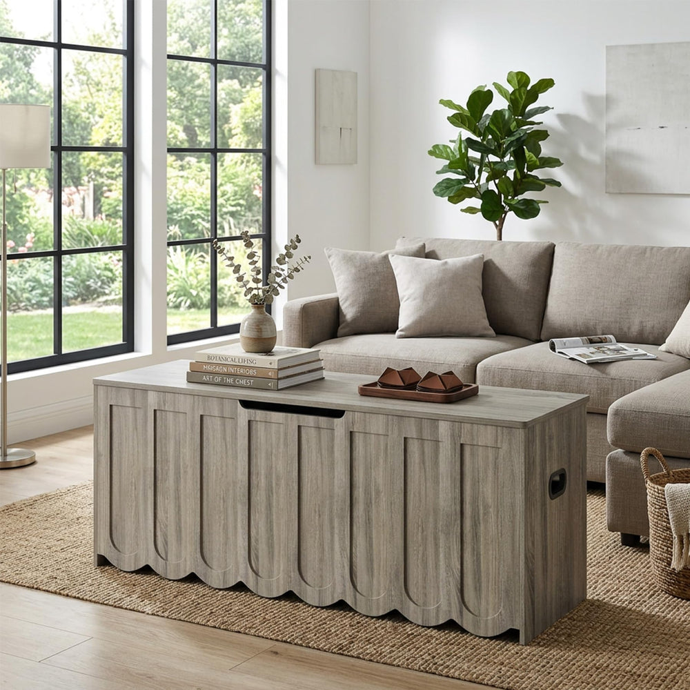 Storage Bench with Cushion Seat & Swivel Wheels — Grey