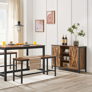 Rustic Brown Dining Bench Set of 2 with Steel Frame