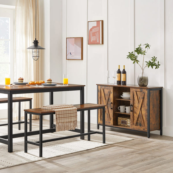Rustic Brown Dining Bench Set of 2 with Steel Frame