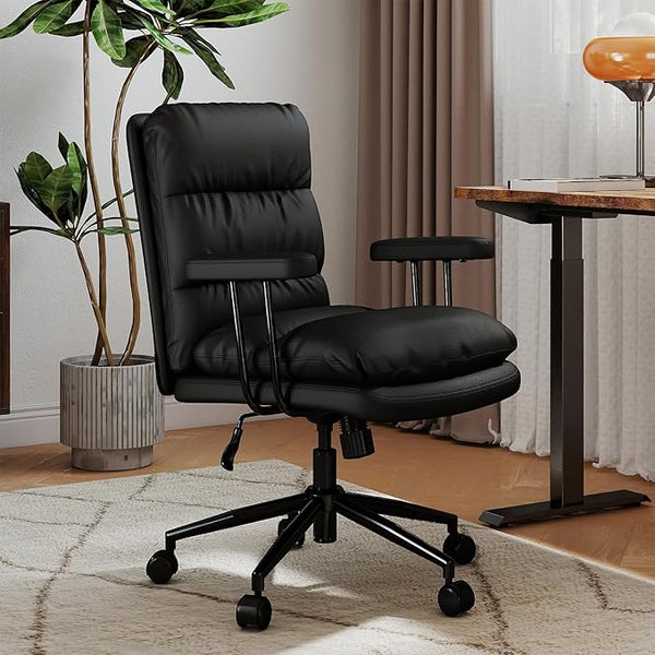 Mid-Century Modern Leather Swivel Office Chair