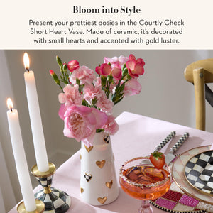 Ceramic Heart Vase – Black & White Courtly Check