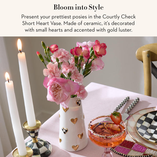 Ceramic Heart Vase – Black & White Courtly Check