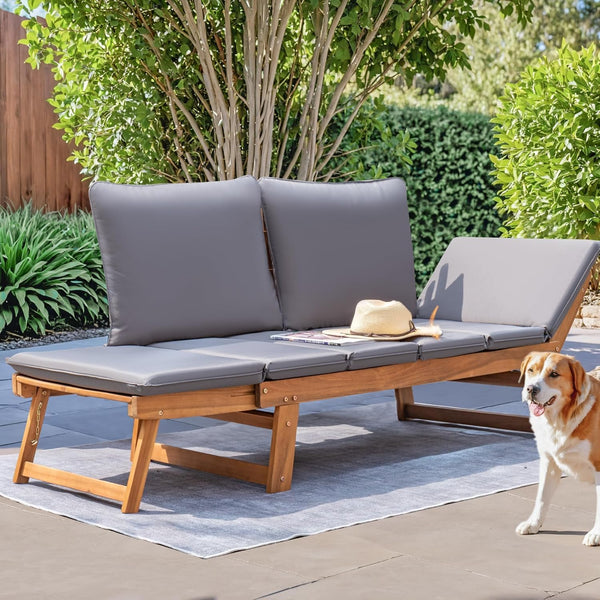 Outdoor Convertible Sofa with Acacia Wood Frame