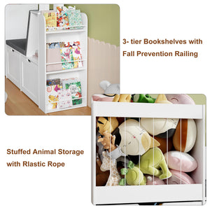 Kids Reading Nook Toy Storage Organizer with Bookshelf and Drawers