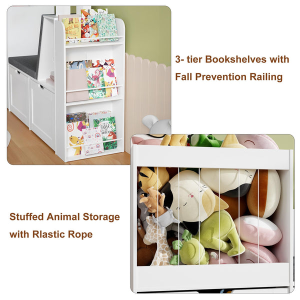 Kids Reading Nook Toy Storage Organizer with Bookshelf and Drawers