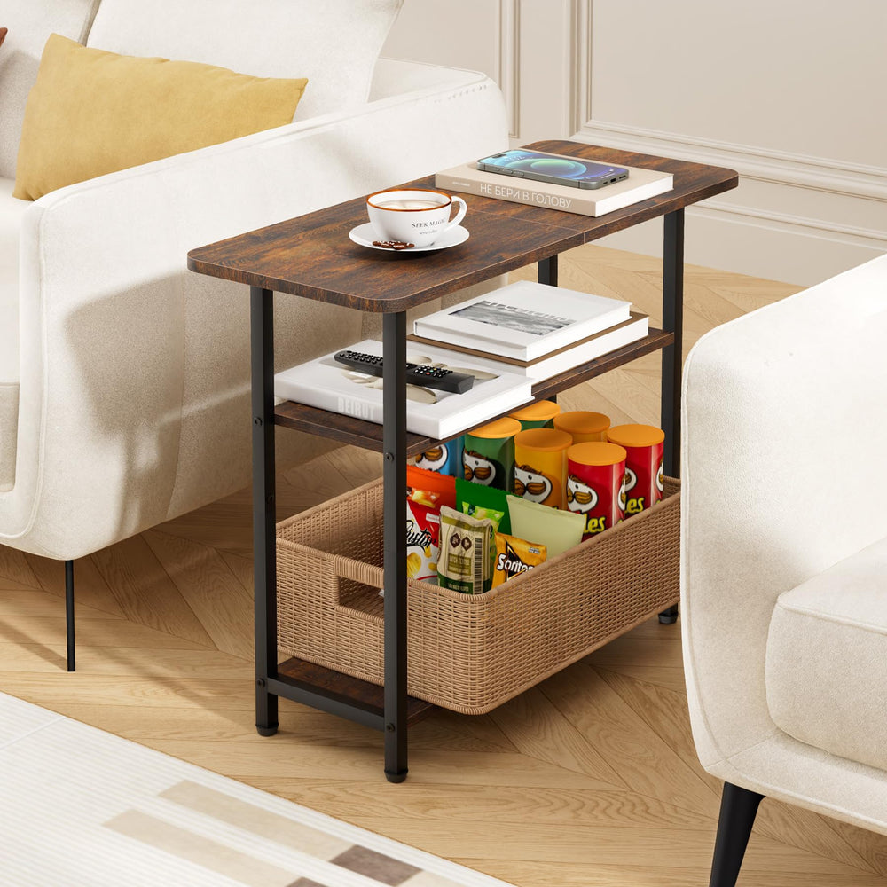 3-Tier Narrow Side Table with Storage – Industrial End Table for Living Room & Bedroom