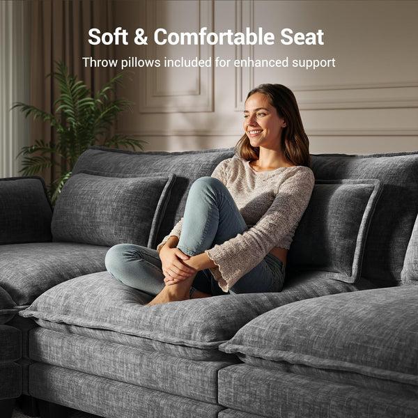 U-Shaped Modular Sectional Sofa – 5-Seat Chenille Cloud Couch with Ottomans