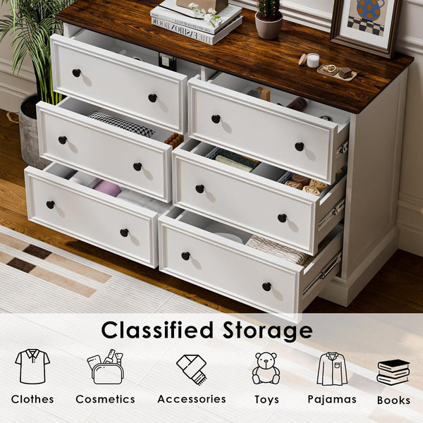 6-Drawer Dresser with Anti-Tip Kit – White Bedroom Chest