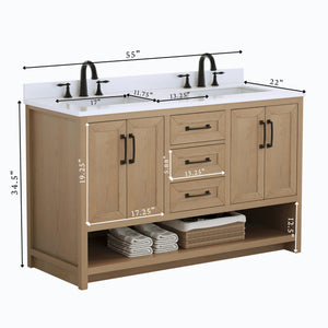 55" Double Bathroom Vanity with Ceramic Sinks