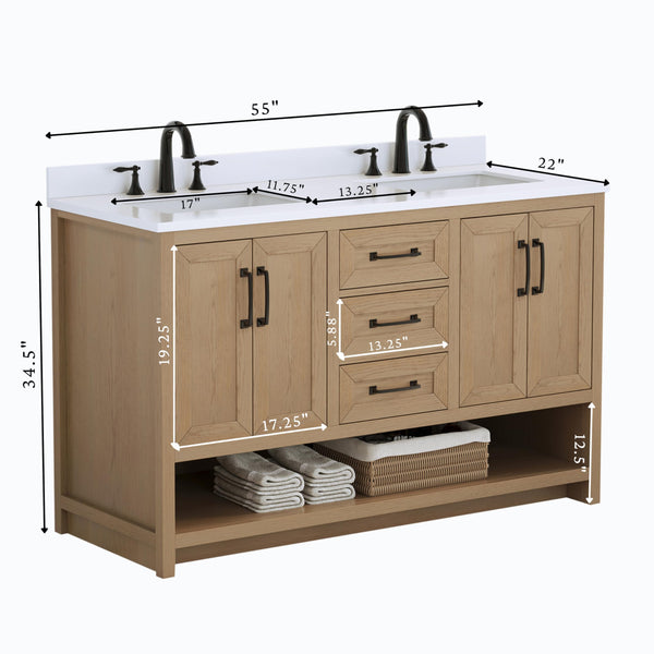 55" Double Bathroom Vanity with Ceramic Sinks