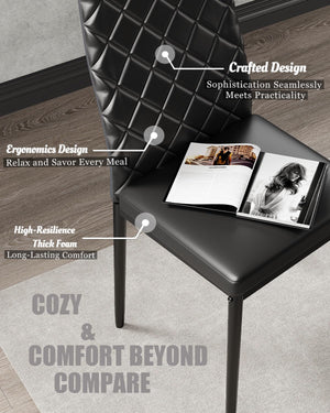 5-Piece Tempered Glass Dining Table Set with PU Leather Chairs