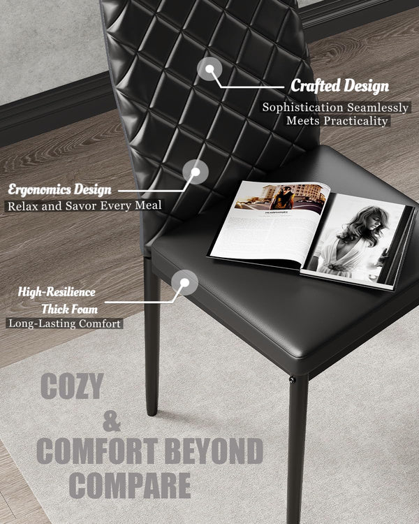 5-Piece Tempered Glass Dining Table Set with PU Leather Chairs