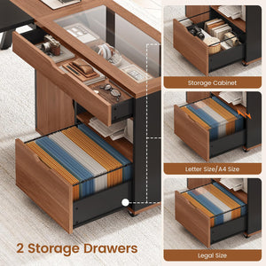 L-Shaped Desk with File Cabinet & Power Outlets