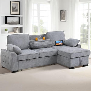 L-Shaped Sleeper Sectional Sofa with Storage & Charging