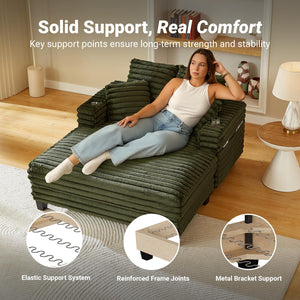 Oversized Chaise Lounge Chair with Wood Frame & Storage