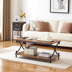 Coffee Table with Storage Shelf, 39" Retro Brown