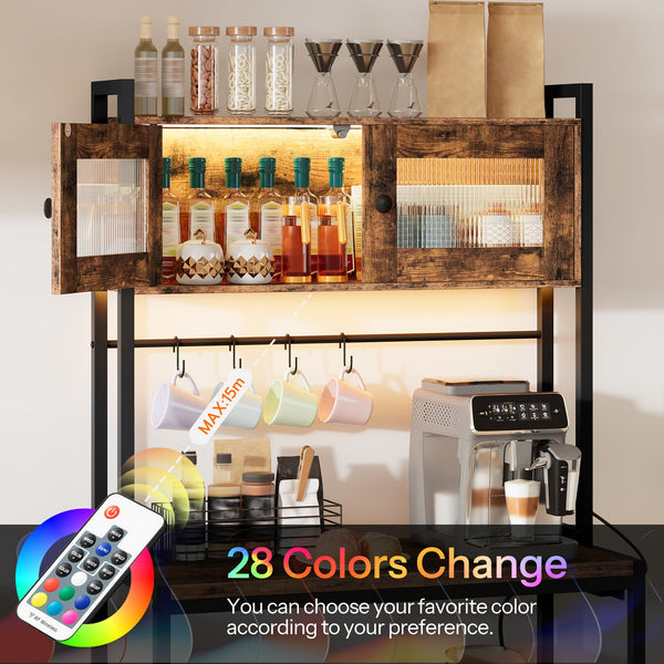Baker's Rack with Cabinet, Power Outlet & LED Lights