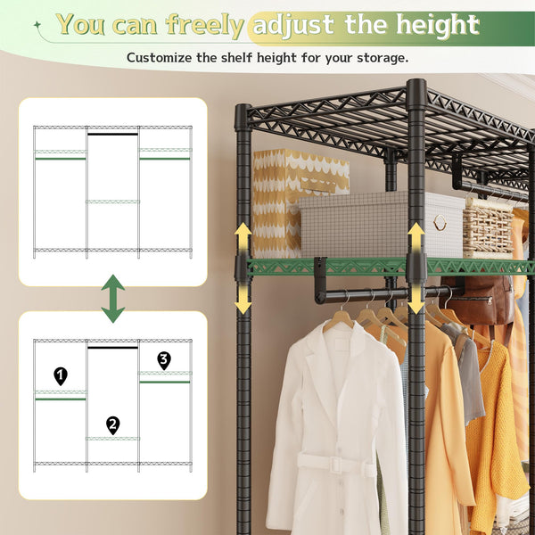 Heavy Duty Clothes Rack with Cover & Adjustable Shelves
