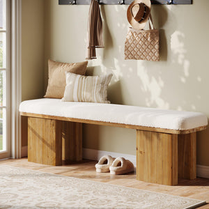59" Upholstered Entryway Bench with Faux Shearling Cushion