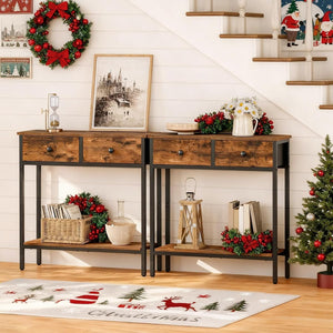 Narrow Console Table with 2 Fabric Drawers & 2-Tier Storage Shelves