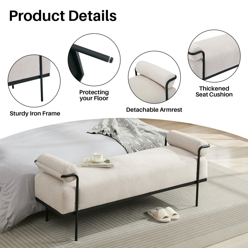 Upholstered End of Bed Bench with Metal Legs