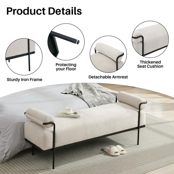 Upholstered End of Bed Bench with Metal Legs