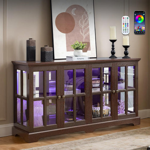 4-Door LED Glass Curio Cabinet with Adjustable Shelves