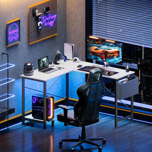 L-Shaped Corner Computer Desk with CPU Stand and Side Storage Bag