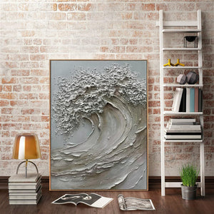 3D Textured Wave Canvas Wall Art – 24x36 Hand-Painted Oil Painting with Wood Frame