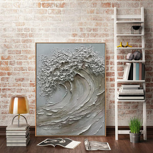 3D Textured Wave Canvas Wall Art – 24x36 Hand-Painted Oil Painting with Wood Frame