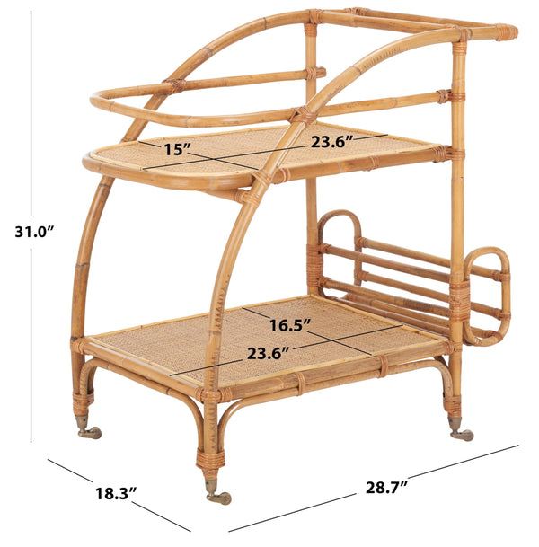 2-Tier Rattan Bar Cart with Wheels