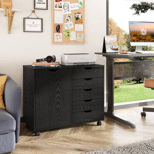5-Drawer Mobile File Cabinet with Door and Printer Stand
