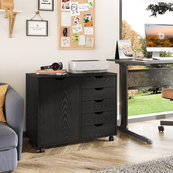 5-Drawer Mobile File Cabinet with Door and Printer Stand