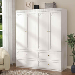 74" Large 4-Door Armoire Wardrobe with 4 Drawers – White