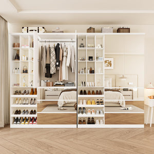 Mirrored Wardrobe Closet with Shoe Cabinet & 3 Drawers